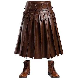 Kilt medievale da uomo in pelle / Costume da guerriero personalizzato fatto a mano / Abito per fiere rinascimentali, LARP e cosplay immagine 1