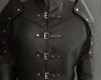 Medieval Leather Cuirass with Shoulder Armor, Handmade Pauldrons & Vest for LARP, Reenactment, Cosplay Costume