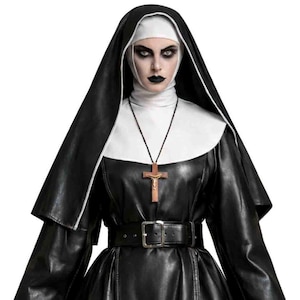 Handmade Gothic Nun Costume – Real Leather Cosplay Outfit – Halloween Roleplay Custom Leather Dress image 1