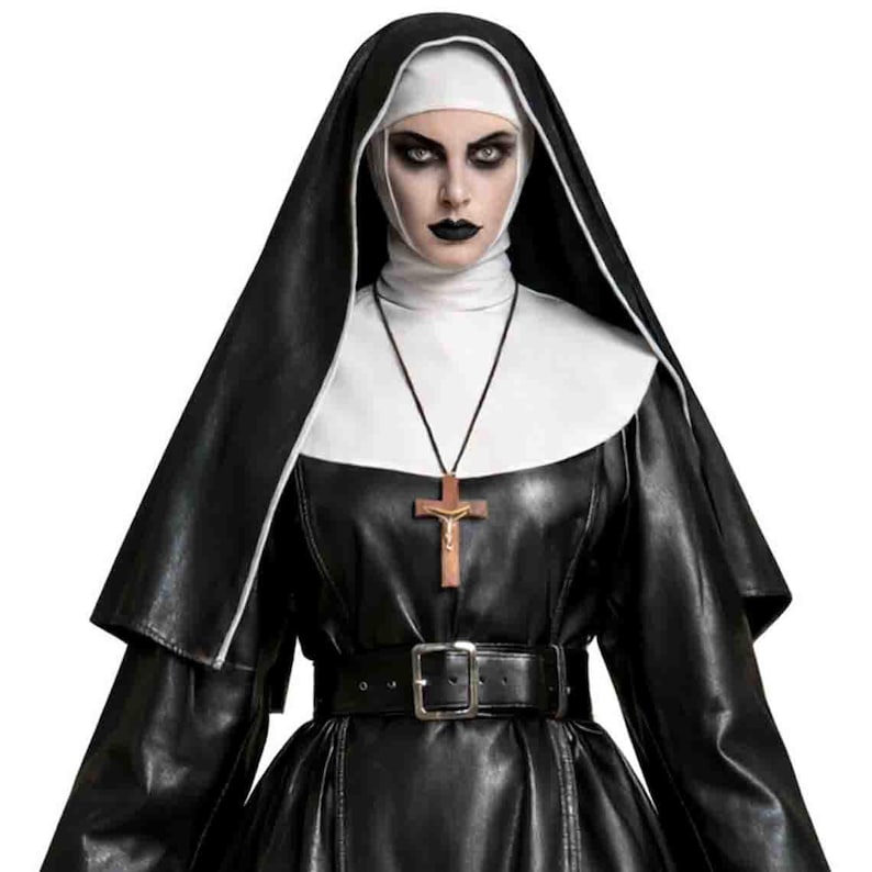 Handmade Gothic Nun Costume – Real Leather Cosplay Outfit – Halloween Roleplay Custom Leather Dress image 1