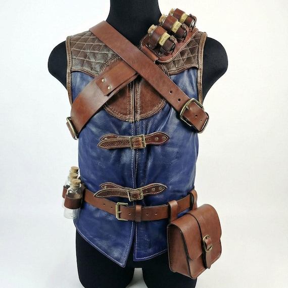 Custom Leather Vest with Belt Harness: Medieval Viking LARP Cosplay Armor Rig