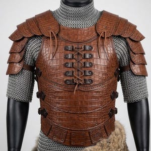 Läderrustning Bröstplåt Krokodilmönster Medeltida Krigare Rustning Cosplay Kostym