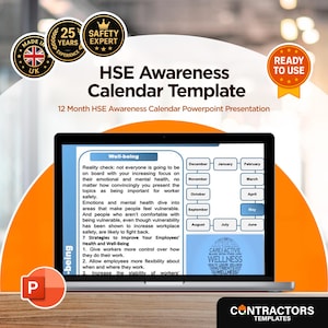 12-Month HSE Awareness Calendar Template | Safety Training Presentation | Editable PowerPoint Format | Workplace Safety Planner