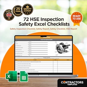 72 HSE Safety Inspection Checklists Bundle | Excel Templates for Workplace, Equipment & Site Compliance Audits
