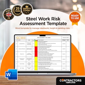Steel Work Risk Assessment Template: Fabrication & Installation Safety (Editable Word Document)