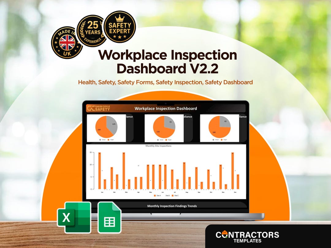 Workplace Inspection Dashboard | Excel Safety Audit & Compliance ...