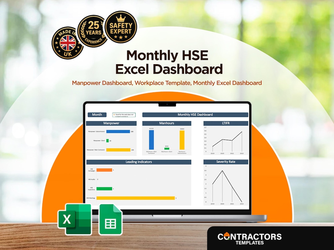 Hse Performance Digital Monthly HSE Performance Dashboard Excel Template | Track Safety ...