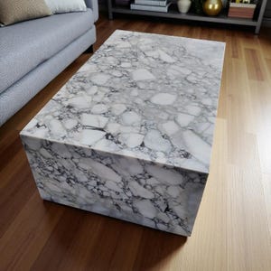 Calacatta Marble Rectangular Prism Coffee Table | Stylish Living Room & Lounge Corner Coffee Table | Detailed Modern Marble Coffee Table