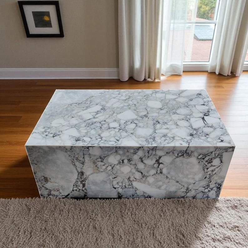 Calacatta Marble Rectangular Prism Coffee Table | Stylish Living Room ...