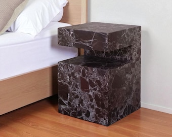 Rosso Levanto Marble Side Table | Modern Nightstand | Handmade Stone End Table | Luxury Bedside Table | Living Room Accent Furniture