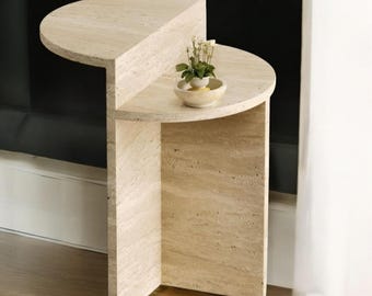 Travertine Side Table, Elegance and Elegance Together, A Natural Touch and Robustness - Aesthetic and Functional Design