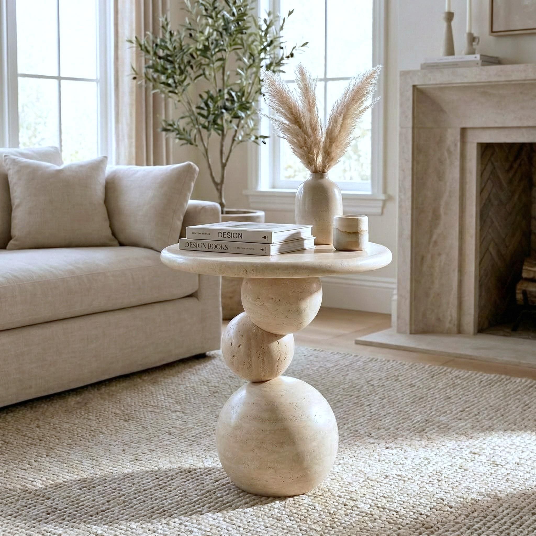 Handmade Natural Travertine Side Table – Sculptural Stone End Table ...