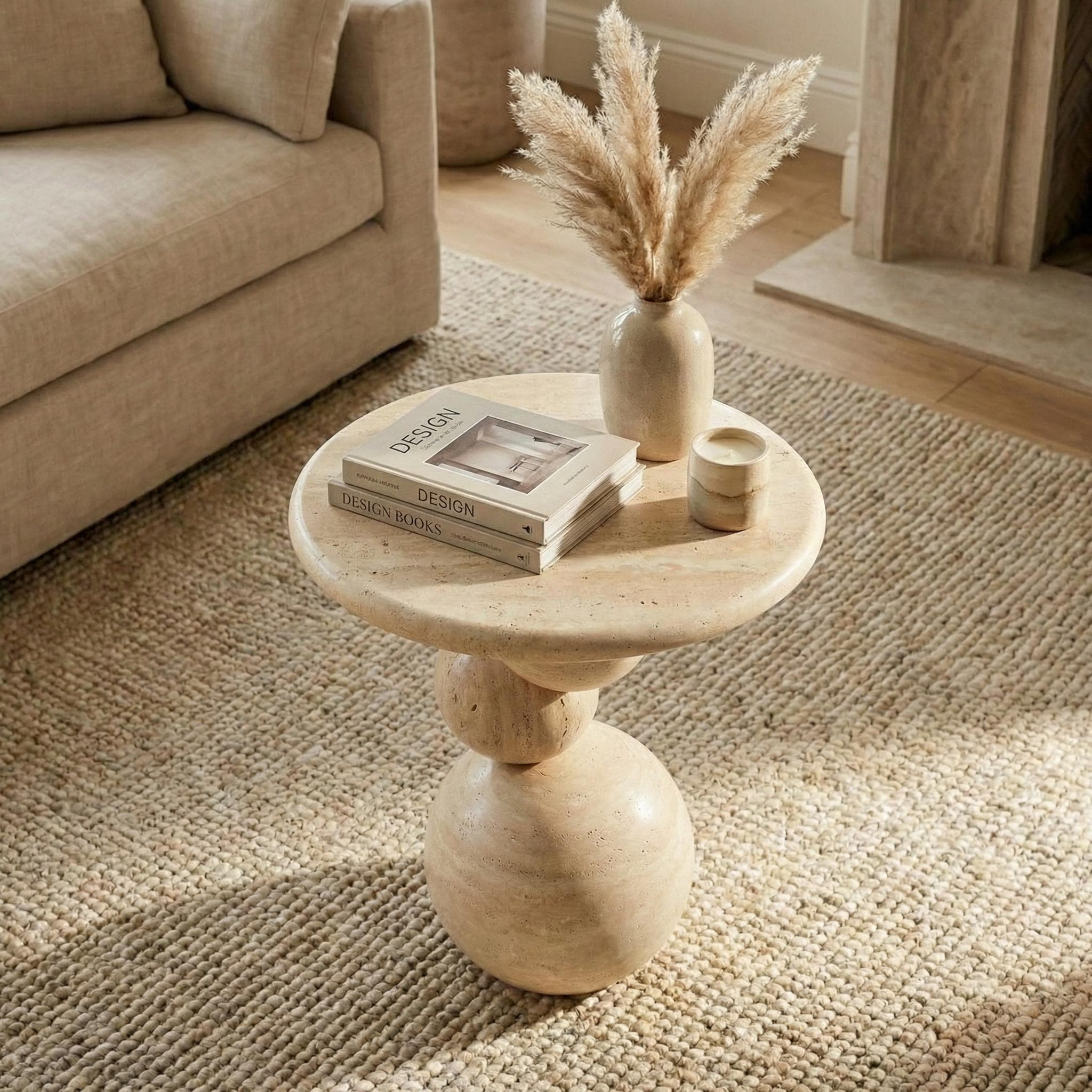 Handmade Natural Travertine Side Table – Sculptural Stone End Table ...