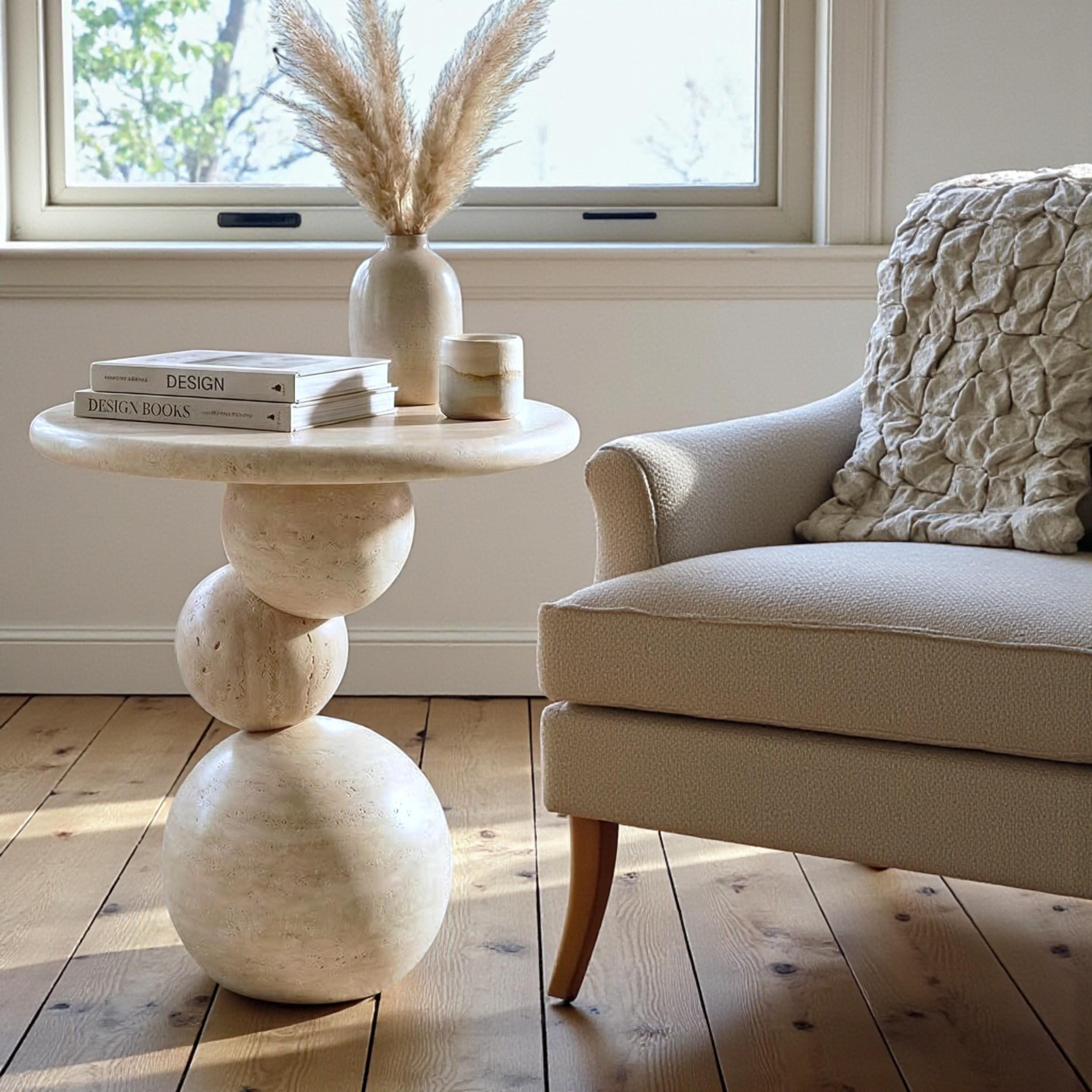 Handmade Natural Travertine Side Table – Sculptural Stone End Table ...