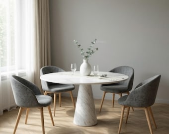 Handmade Bianco Carrara Marble Round Dining Table | Custom Size Kitchen Table | Luxury Stone Table | Modern Farmhouse Pedestal Table