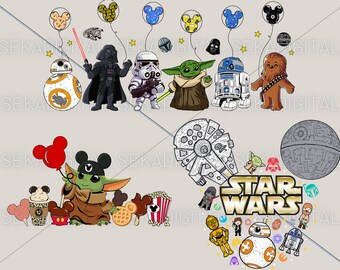 Star Wars Digital Png Svg, StarWars Sticker PNG, Clipart Vector Style ,Star Wars PNG,Star Wars Clipart, Yoda R2d2 Darth Vader png clipart