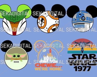 Bundle Star Wars Digital Png Svg, StarWars Sticker PNG, Clipart Vector Style,Star Wars PNG,Star Wars Clipart, Yoda R2d2 Darth Vader clipart