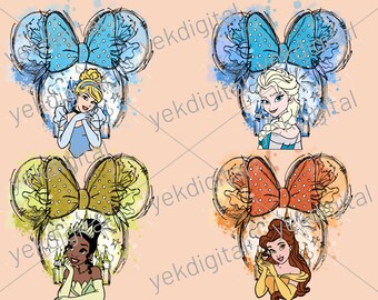 Mickey Head, Princess Png, Princess Svg, Bundle Princess Digital, Princess Clipart, Princess Birthday Png, Mickey Princess Png Svg
