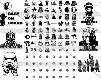 Bundle Star Wars Digital Png Svg, StarWars Sticker PNG, Clipart Vector Style,Star Wars PNG,Star Wars Clipart, Yoda R2d2 Darth Vader clipart