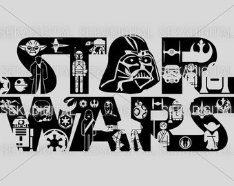 Star Wars Digital Png Svg, StarWars Sticker PNG, Clipart Vector Style ,Star Wars PNG,Star Wars Clipart, Yoda R2d2 Darth Vader png clipart