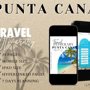 Punta Cana Dominican Republic Travel Mobile Itinerary Template. City Trip Planner. Desktop, iPad, Tablet, Digital Organizer, Printable.