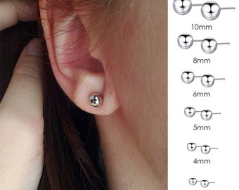 Stainless Steel Stud Earrings - Fashionable Round Bead Design - Minimalist "Bean" Earrings