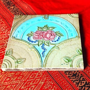 Antique English ceramic tile, Art Nouveau, early 1900s