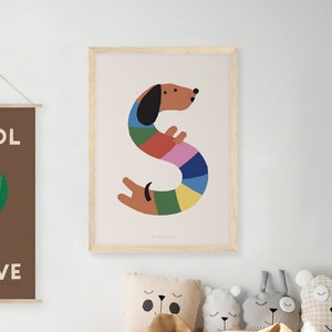 Personalised Initial Art Print - S - Happy Alphabet Letter Art Print for kids in bright colours. New baby gift. Sustainable. Made in the UK