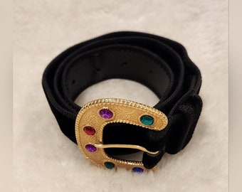 Vintage velvet belt with gold buckle with Rhinestone detail