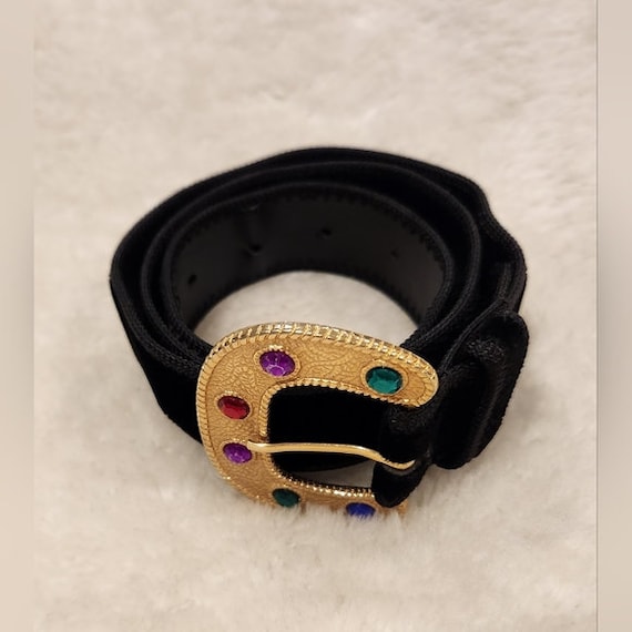 Buy Vintage Velvet Belt With Gold Buckle With Rhinestone  display picture 3