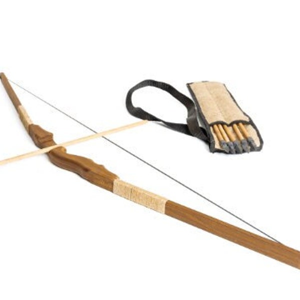 Long Bow with Arrows. Premium quality craft. Eco friendly. Best toy for active free time. Unique gift for children, teens, kids. Safe toys.