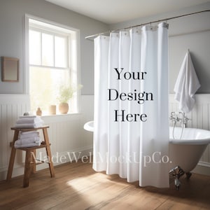 Shower Curtain Mockup, Shower Curtain Mockup PSD, Shower Curtain Smart Object, Smart Object Shower Curtain Mockup, PSD Shower Curtain Mock