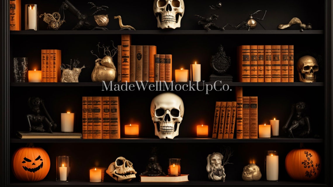 Halloween Zoom Background, Zoom Background Bookshelf, Zoom Background