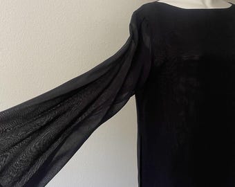 Vintage 90s Giorgio Beverly Hills - 1990s Y2K Era Sheer Tunic Top w/Long Bell Sleeves - Vintage 1990s Sheer Blouse Top Coverup - Size M