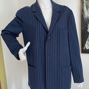 VIntage 1970s 1980s Madelios Paris Saint Joseph France Mens Striped Blazer Jacket Coat - Vintage Boyfriend Grandpa Jacket - Size 42/44