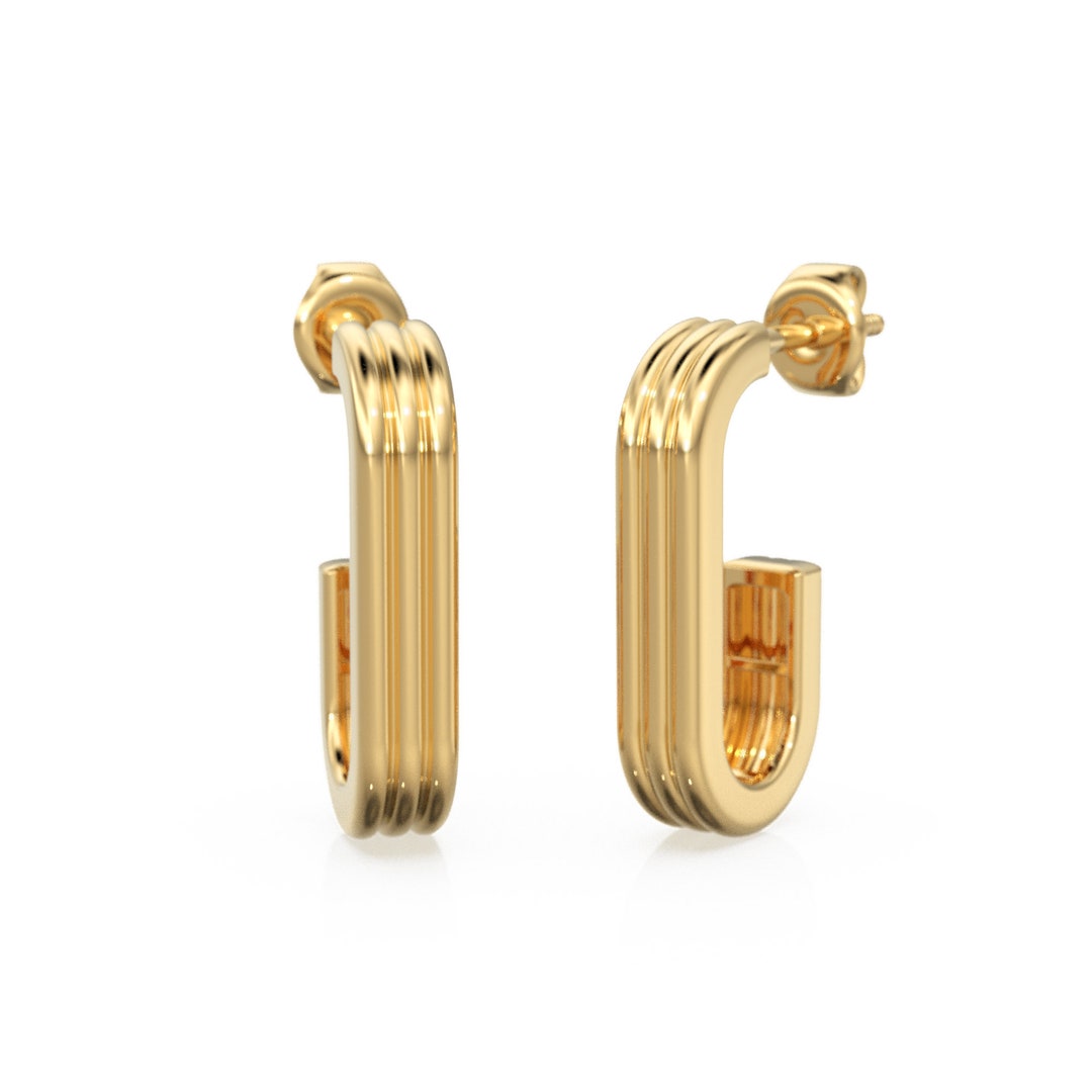 14k Gold Bold Paper Clip Hoop Earrings / Chunky Gold Earrings Etsy