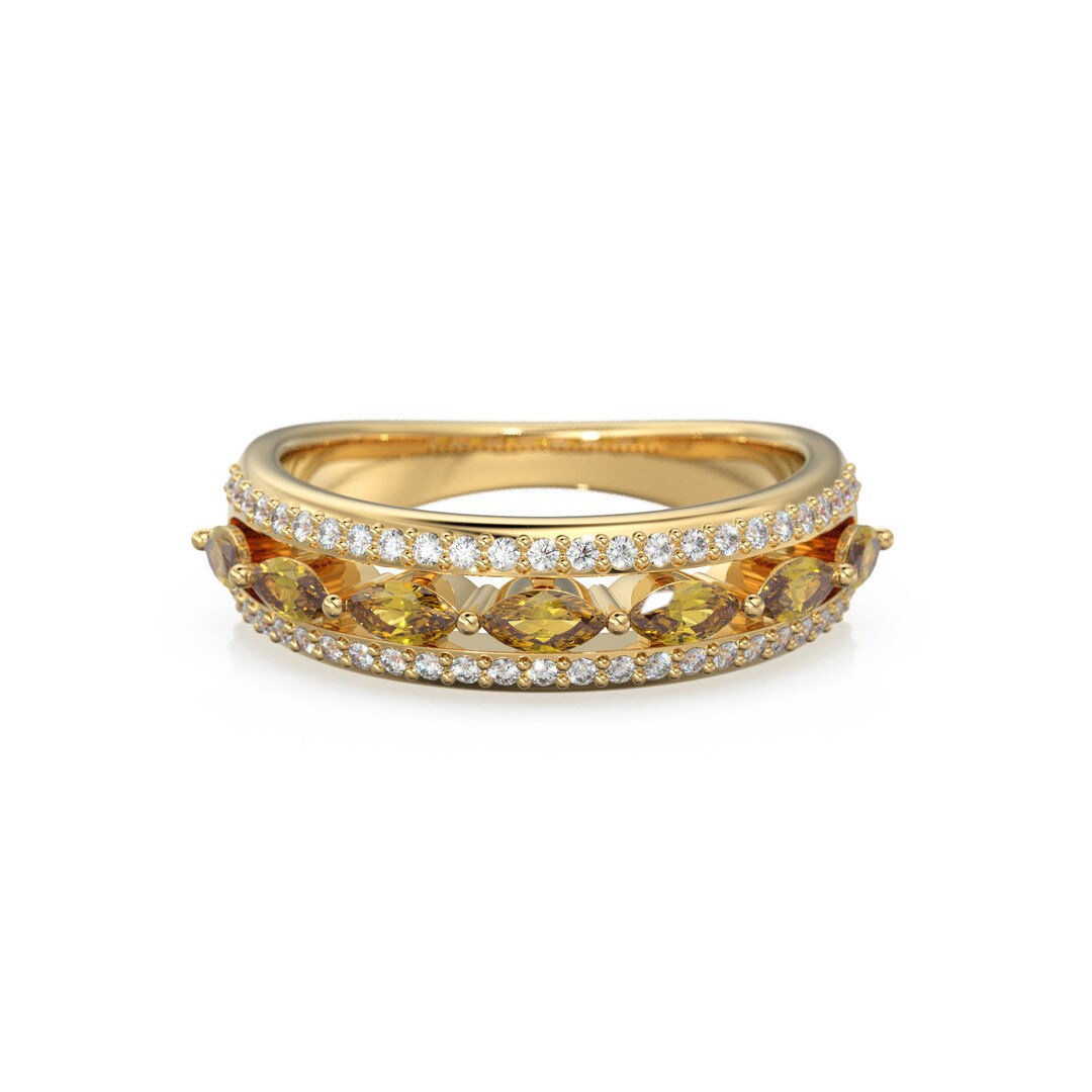 Stacking Ring 14k Gold Diamond Citrine Wedding Band / Citrine - Etsy