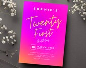 Birthday Invitation Template, Hot Pink Invitation, Girl's Invitation, Digital Download, Printable Editable, Twenty First, Trendy Invite
