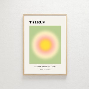 Taurus Wall Art, Taurus Gradient Aura, Astrology Art, Zodiac Poster, Taurus Gift, Star Sign Decor, Zodiac Aura Print, Spiritual Star Sign