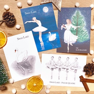 Lot de 4 Cartes postales Ballets Féériques "Casse Noisette" et "Lac des Cygnes" - The Nutcracker - Swan Lake - 4 Christmas cards - Art print