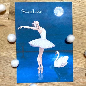 Carte postale "Lac des Cygnes" - Swan Lake - Ballet illustration - Danse Affiche - Christmas card - carte de voeux - Art print