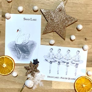 Lot de 2 Cartes postales "Lac des Cygnes" - Pas de quatre et Cygne Blanc - Swan Lake - Ballet - Danse - Christmas card - carte de voeux