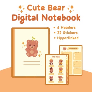Cute Bear Digital Notebook with Tabs, Digital Notebook, Student Notebook, GoodNotes Notebook, Notability Notebook