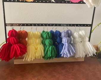 Yarn Tassel Earrings, solid colors