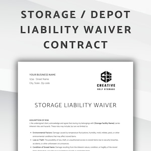 Lagerung Haftungsverzichtsvertrag, Haftungsfreistellungsbescheinigung, editierbares Haftungsausschluss-Formular für die Einrichtung der Einrichtung Lagerung, Self-Storage,Depot