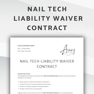 Nail Tech Haftungsverzichtsvertrag, Haftungsfreistellungsvereinbarung, editierbares Haftungsausschluss-Formular Nageldesignerin, Maniküre, Nagelstylistin