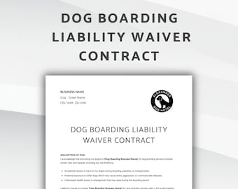Dog Boarding Liability Waiver Contract, Release of Liability Agreement, Editable Liability Waiver Form for Dog Daycare Business, Canva