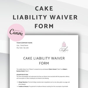 Formulier voor afstandsverklaring van aansprakelijkheid, vrijwaring van aansprakelijkheidsovereenkomst, bewerkbaar afstandscontract van aansprakelijkheid voor Baker, Cake Artisan en Cake Designer