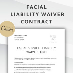 Facial Liability Waiver Contract, Release of Liability Agreement, Editable Liability Waiver Form for Skincare and Facial Treatments, Canva