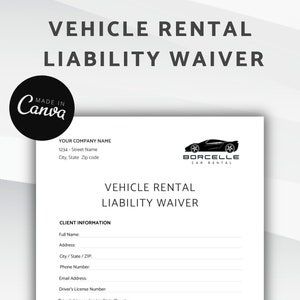 Vehicle Rental Liability Waiver Template: Editable Contract (A4/US Letter, Digital Download)